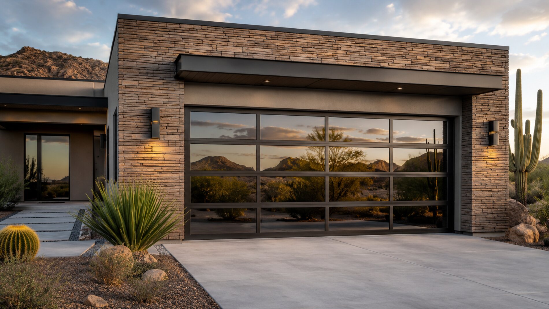 Modern garage door on a Phoenix desert home